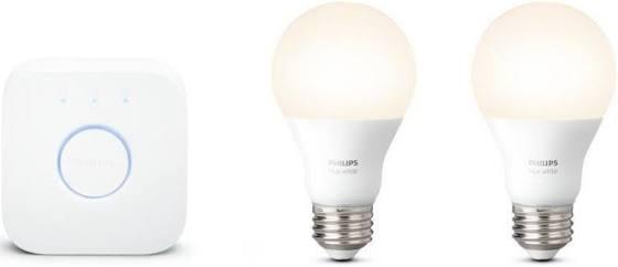 Philips Hue White A19 4-Pack 60W Equivalent Dimmable LED Smart Bulb (4 A19 60W White Bulbs  Compatible with Amazon Alexa  Apple HomeKit and Google Assistant)