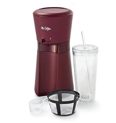 Burgundy Iced Coffee Maker with Reusable Tumbler and Coffee Filter