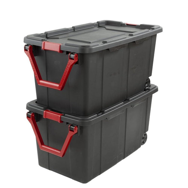 40 Gallon Plastic Storage Bins, Tough Storage Containers with Wheels, Black, 2 Pack