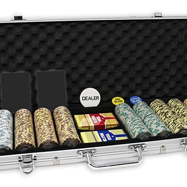 DA VINCI Monte Carlo Poker Club Set of 500 14 Gram 3 Tone Chips with Upgraded Aluminum Case, 2 Decks of Plastic Playing Cards, 2 Cut Cards, Dealer and Blind Buttons