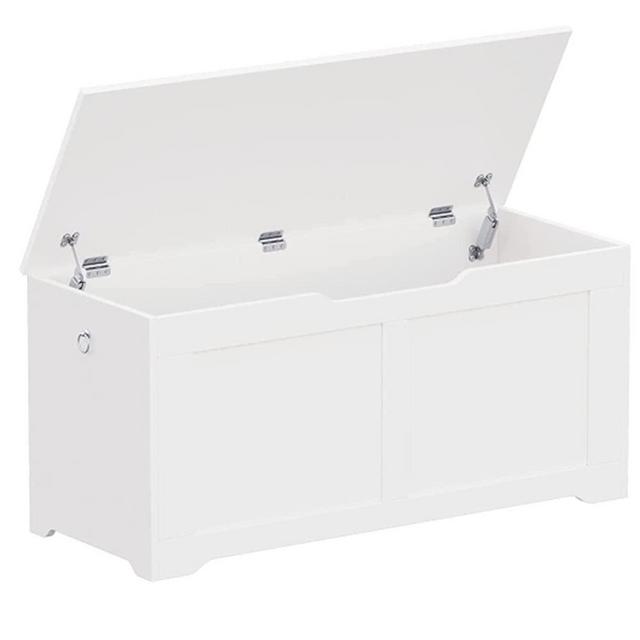 Irontar Wooden Storage Chest, Modern Box Organizer with Safety Hinges, Entryway Shoe Storage Bench for Living Room, Bedroom, 39.4" L x 15.7" W x 18.1" H, White HXD005W