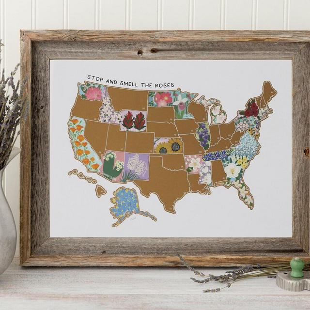 Personalized Small 8x10 in | US State Flower Map | Scratch Off Print | United States | Birthday RV Travel Family Gift