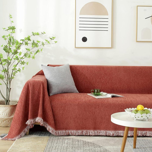 HANDONTIME Chenille Couch Covers Brick Red Sofa Cover for Dogs Terracotta Sectional Couch Covers Couch Protector for Dogs Loveseat Covers Furniture Covers Sofa Covers for 3 Cushion Couch, 71" X118"