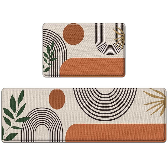Nesphy Anti-Fatigue Boho Kitchen Rug Set of 2 Cushioned Bohemian Kitchen Mats for Floor, Abstract Brown Sun Standing Mat Waterproof Non-Slip Kitchen Mats and Rugs PVC Ergonomic Foam Kitchen Decor