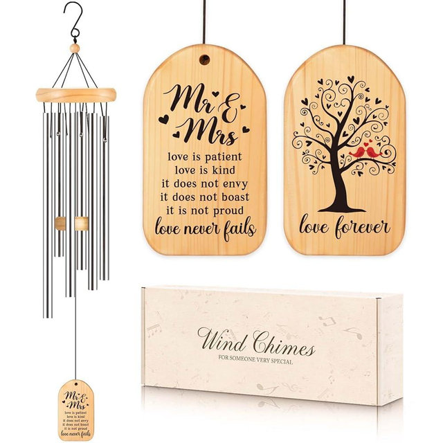 GiftChant Wedding Gifts for Couples 2025, 25.5inch Wind Chime for Bridal Shower Anniversary Engagement Valentines Day, Best Wedding Gifts for Bride and Groom Newlyweds, Sweet Mr and Ms Gift Keepsake