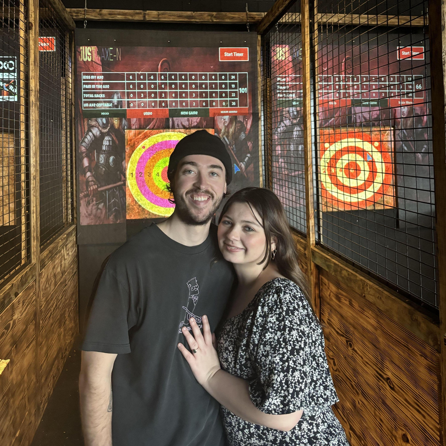 The brides 24th birthday. The bride loves axe throwing.