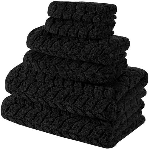BAGNO MILANO Certified Organic Turkish Cotton Bath Towels, Luxury Jacquard Absorbent, Ultra Soft-Plush Organic Towel Set (Black, Towel Set of 6)