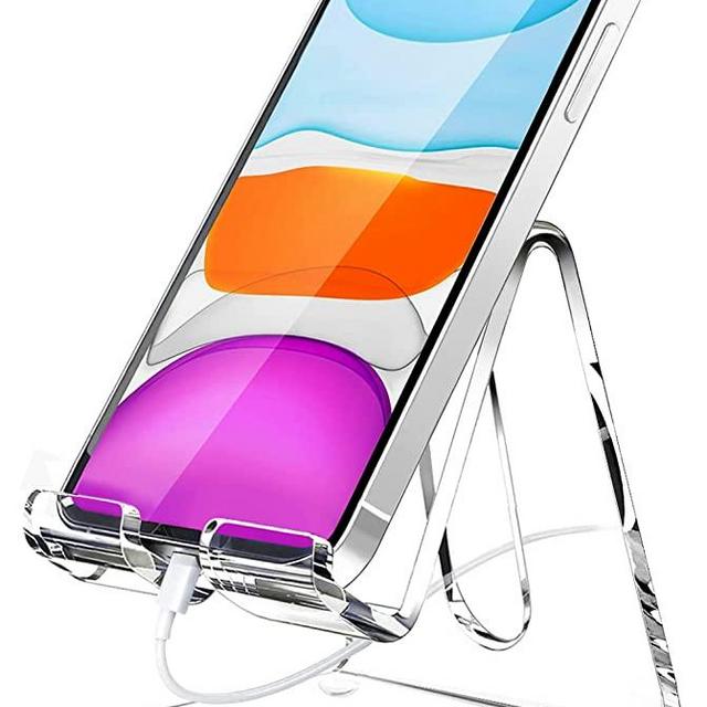 Crpich Acrylic Cell Phone Stand, Portable Phone Holder, Clear Phone Stand for Desk, Compatible with Phone 13 12 Pro Max Mini 11 Xr 8 Plus SE, Switch, Android Smartphone, Pad, Tablet, Desk Accessories