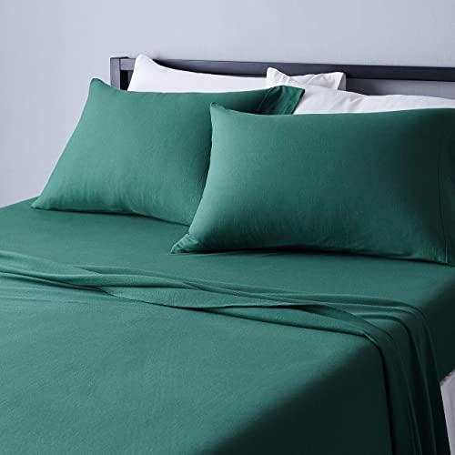 Amazon Basics Cotton Jersey Bed Sheet Set - Queen, Dark Green