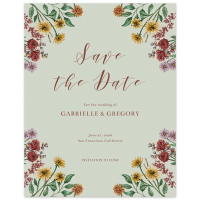 Grassy Sage, Green Wedding Digital Save the Date - Mirasol Portrait