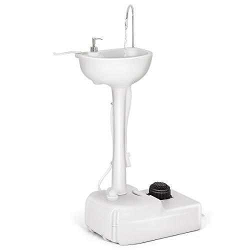 Giantex Portable Camping Sink with Soap Dispenser and Towel Holder, 19L Water Capacity with Rolling Wheels and Foot Pump for Outdoor Events, Gatherings, Camping, Portable Hand Wash Basin Stand