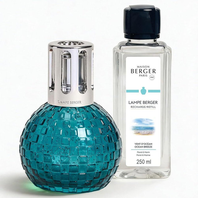 MAISON BERGER Disco Lamp Gift Set – Green Checkerboard Catalytic Air Purifier & Fragrance Diffuser with Ocean Breeze Refill, Odor Neutralizing Home Care, Made in France – 250 mL (8.45 fl oz)