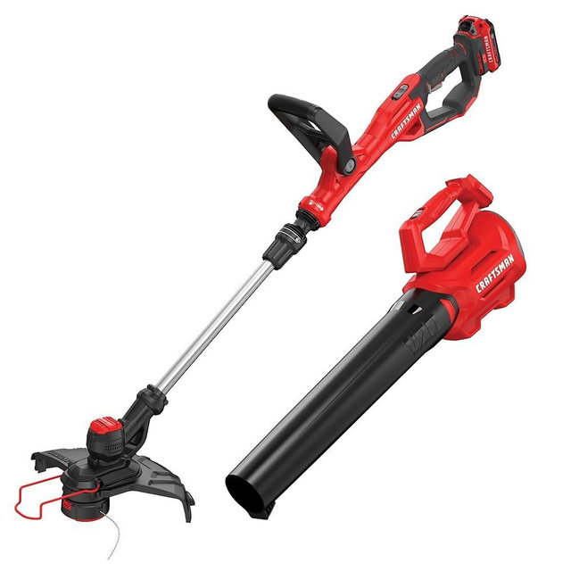 CRAFTSMAN V20 Weed Wacker and Leaf Blower Cordless Combo Kit, Includes 2.0 Ah Battery and Charger, 13 in. String Trimmer and Edger, 90 Mph Blower (CMCK197D1)