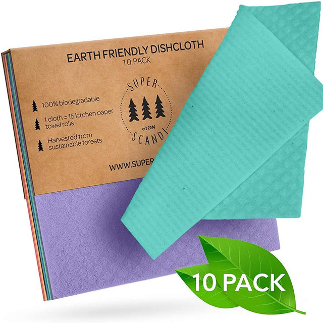 SUPERSCANDI Swedish Dishcloths Reusable Biodegradable Cellulose Sponge Cleaning Cloths for Kitchen Dish Rags Washing Wipes Paper Towel Replacement Washcloths (10 Pack Assorted Colors)
