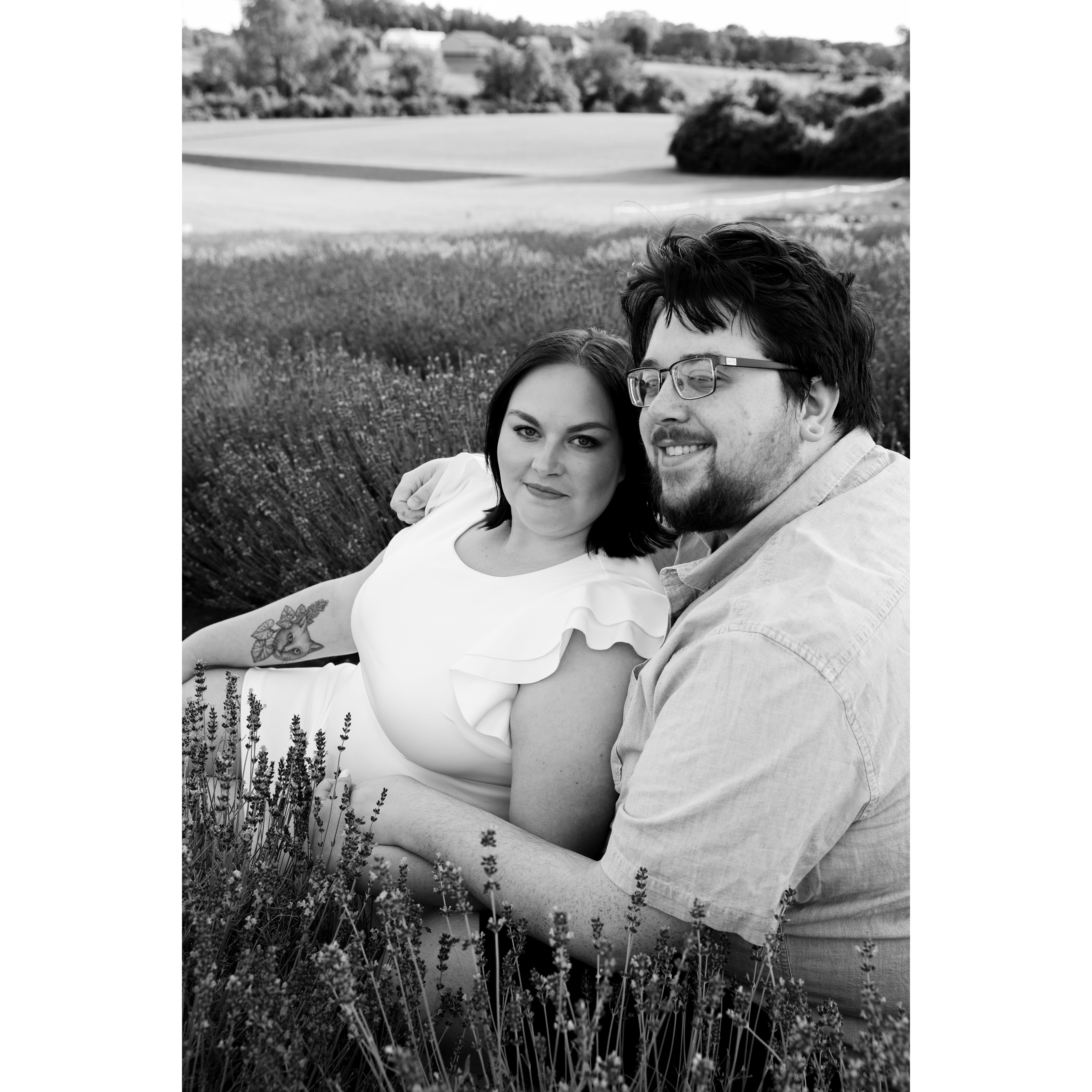 Engagement photoshoot at Sunset Ridge Lavendar Farms. Photographer was Bloom Photography, LLC