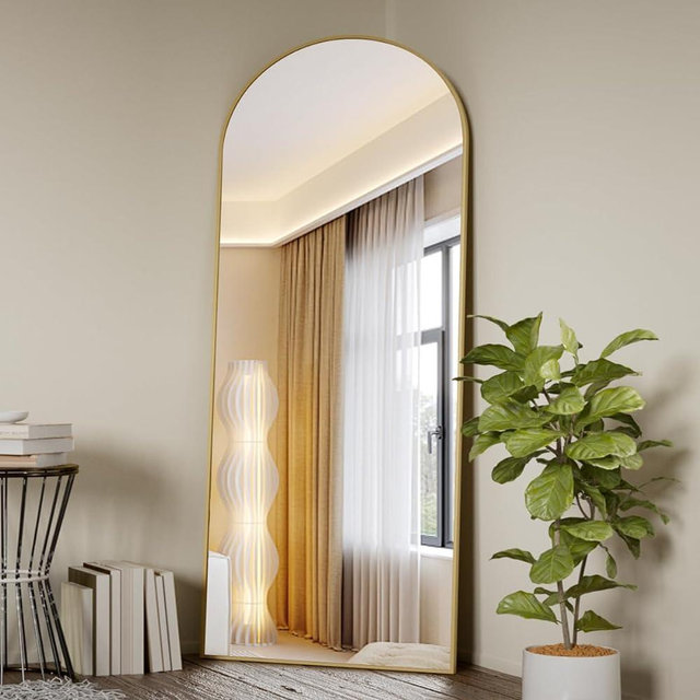 Koonmi Arched Full Length Mirror, 71"x26" Full Body Floor Mirror Standing Hanging or Leaning Wall, Full Body Mirror with Stand, Aluminum Alloy Thin Frame for Bedroom Living Room, Gold