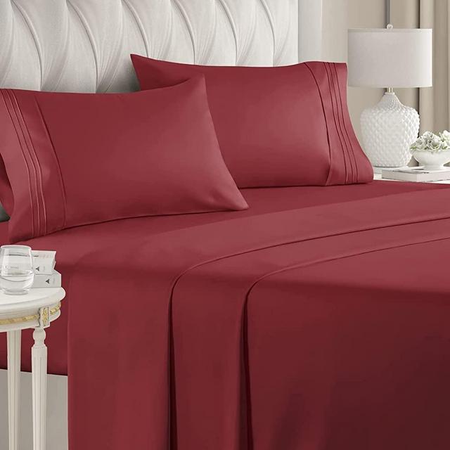 California King Size Sheet Set – 4 Piece Set - Hotel Luxury Bed Sheets - Extra Soft - Deep Pockets - Breathable & Cooling - Wrinkle Free - Comfy – Burgundy Bed Sheets - Cali Kings