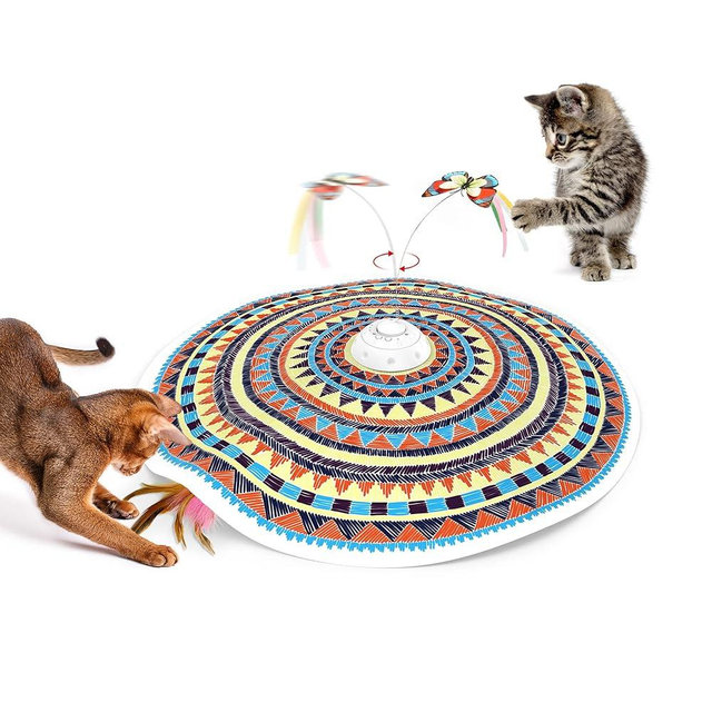 Potaroma Cat Toys Chargeable, 3in1 Hide and Seek, Automatic Interactive Toy, Fluttering Butterfly, Moving Feather, Kitten Wand Toy, Indoor Exercise Kicker 22.8 Inches Cover for All Breeds