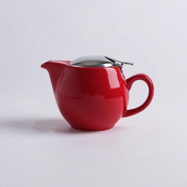 350ML Ceramic Tea Pot Stainless Steel Lid and Extra-Fine Infuser To Brew Loose Leaf Tea Thermostability Pure Color (Red)