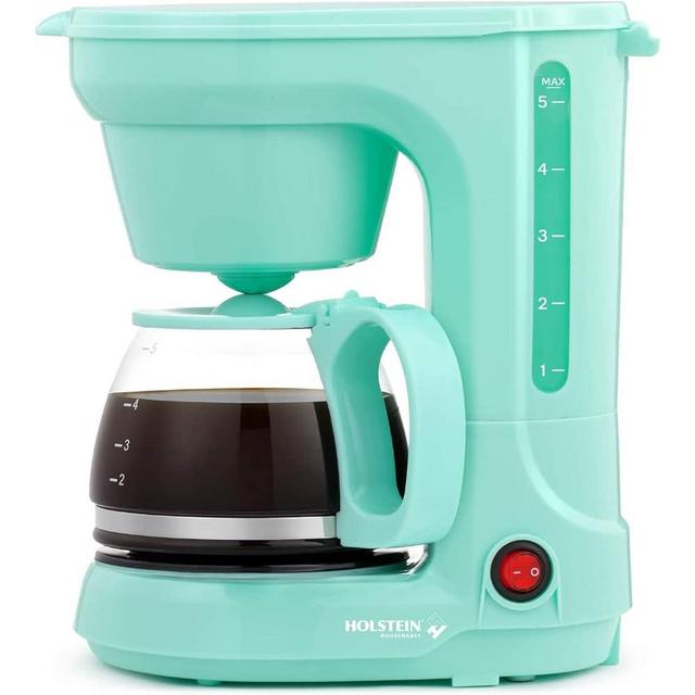 Holstein Housewares - 5 Cup Drip Coffee Maker - Convenient and User Friendly with Permanent Filter, Borosilicate Glass Carafe, Water Level Indicator, Auto Pause/Serve and Keep Warm Functions, Mint