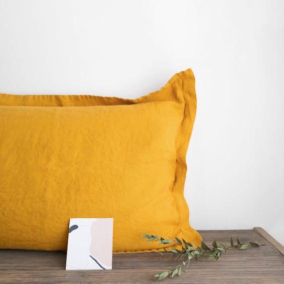 Linen pillow sham / Various colors / Oxford style soft pillowcase / Stone Washed linen bedding / US Queen, King, Standard, Body, Euro sizes