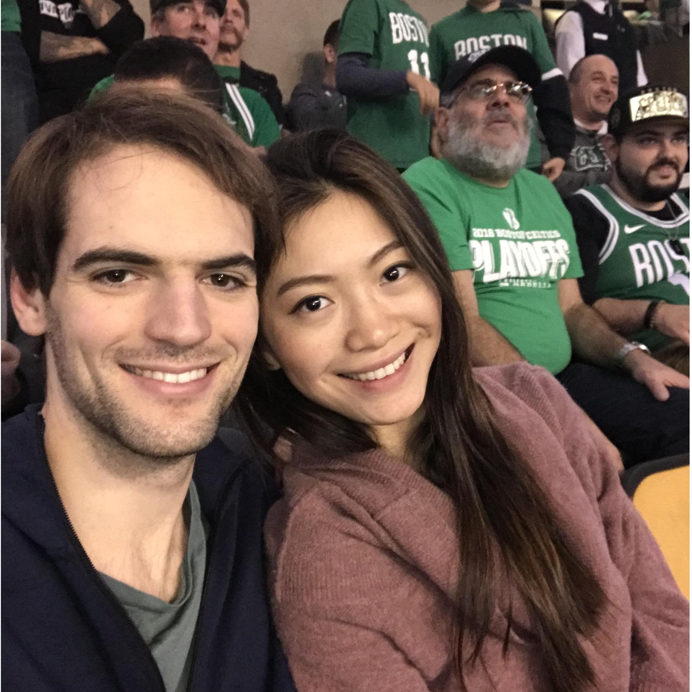 Chang's first Celtics' game! Without Andrew, Chang still wouldn't know a lot of the basketball rules.