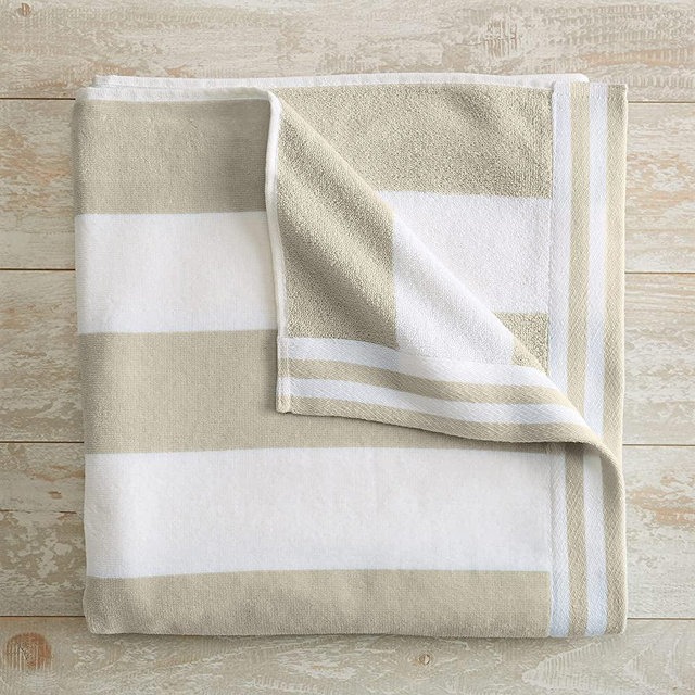 100% Cotton Beach Towel. Oversized Cabana Stripe Velour Pool Towels. Edgartown Collection (Oatmeal)