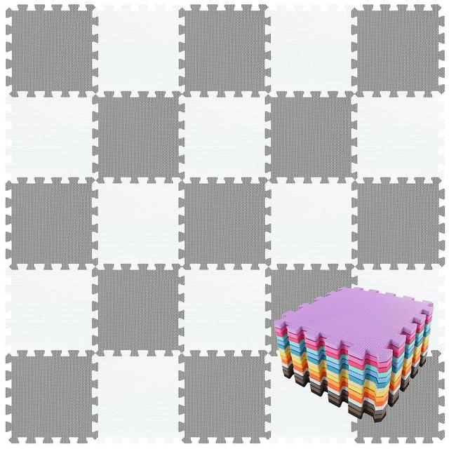 qqpp EVA Rubber 18 Tiles Interlocking Puzzle Foam Floor Mats - Baby Play Mat for Playing | Exercise Mat for Home Workout. White, Gray. QC-ALb18N