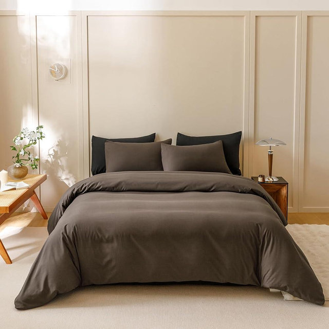CLOTHKNOW Chestnut Brown Queen Comforter Set 3Pcs Brown Bedding Comforter Sets Dark Brown Queen Comforter Soft Mocha Coffee Queen Size Comforter Sets
