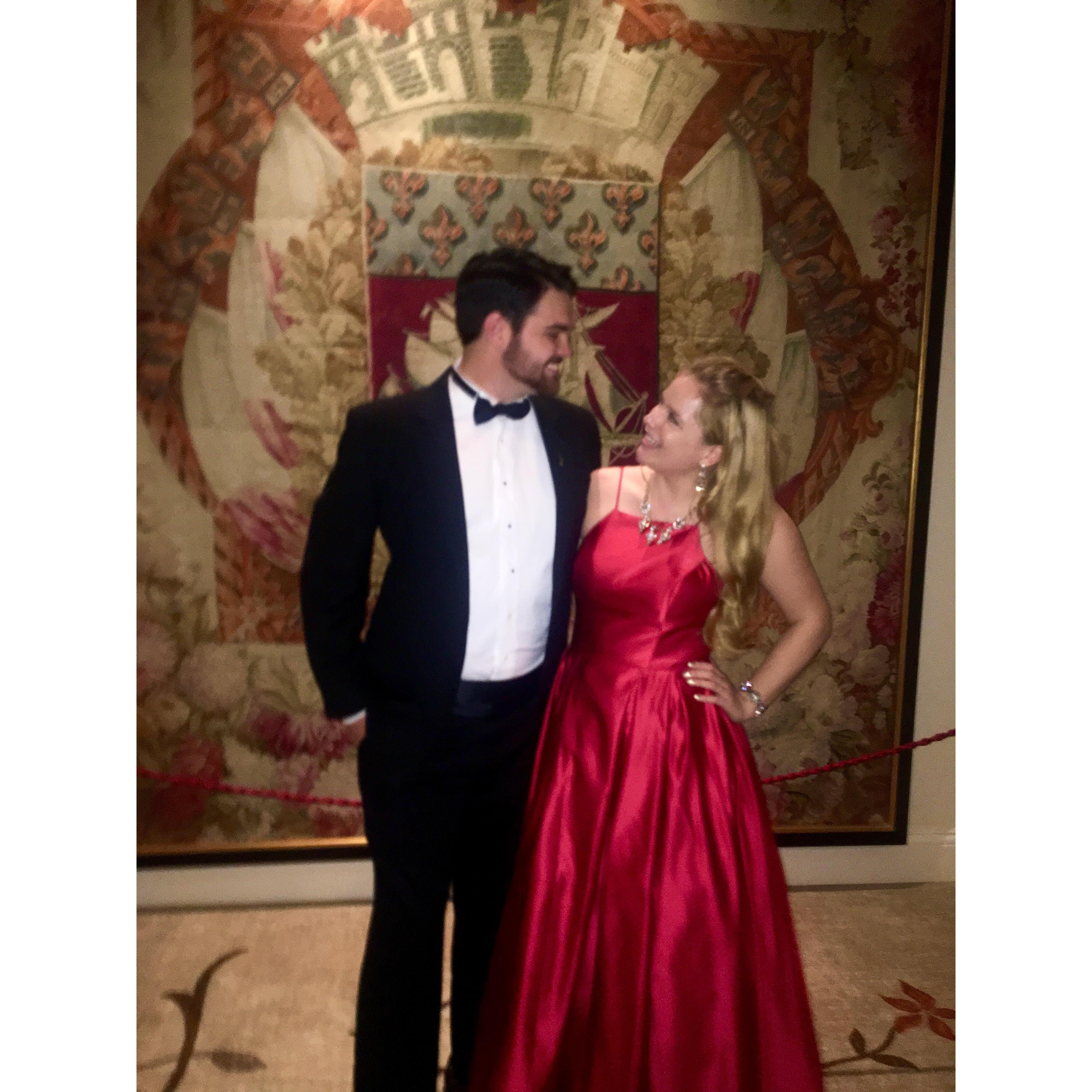 A Gala Dinner with a BIG ballgown and beard! We were both going through a phase of trying new things.