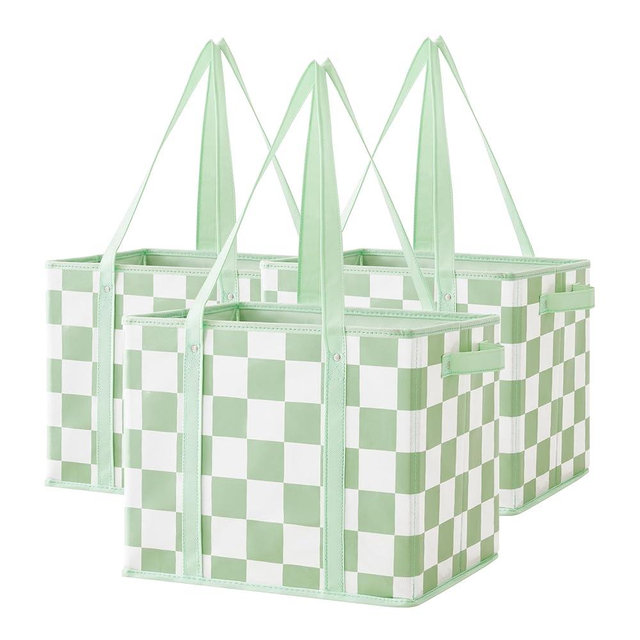 Ohocut Checkered Reusable Grocery Bags Heavy Duty 3 Pack Foldable Shopping Bags with Handles for Groceries Collapsible Tote