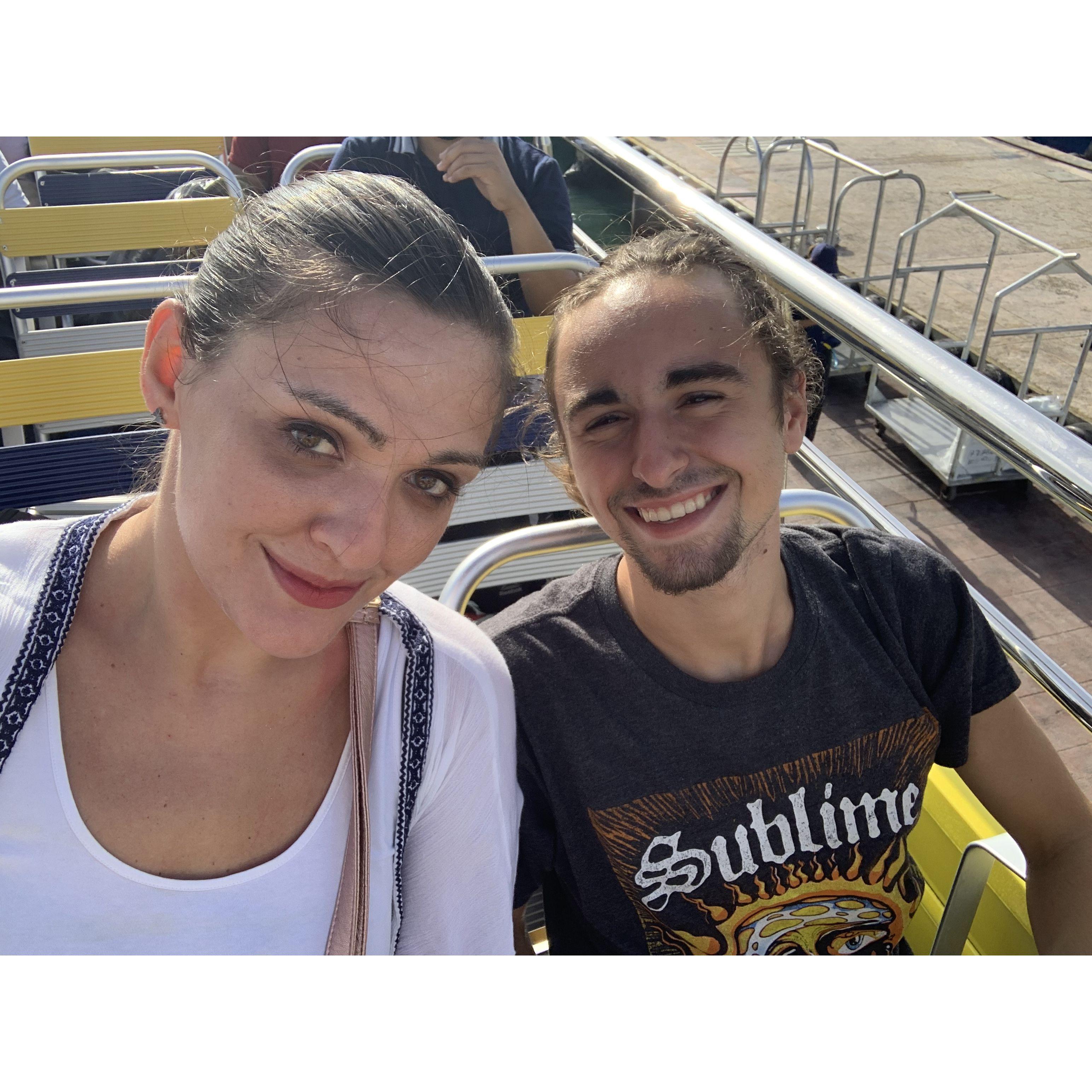 Our First Photo Together on a ferry to Cozumel, Mexico in August of 2020!