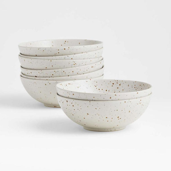 Craft Speckled White Stoneware Bowls, Set of 8