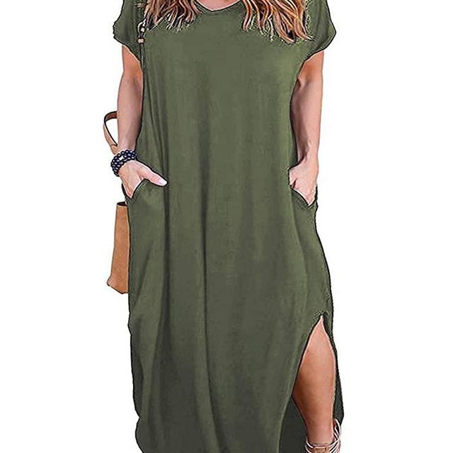 Kancystore Women's Plus Size Dresses Casual Loose Pocket Short Sleeve Slits Plus Size Long Maxi Dress XL-5X