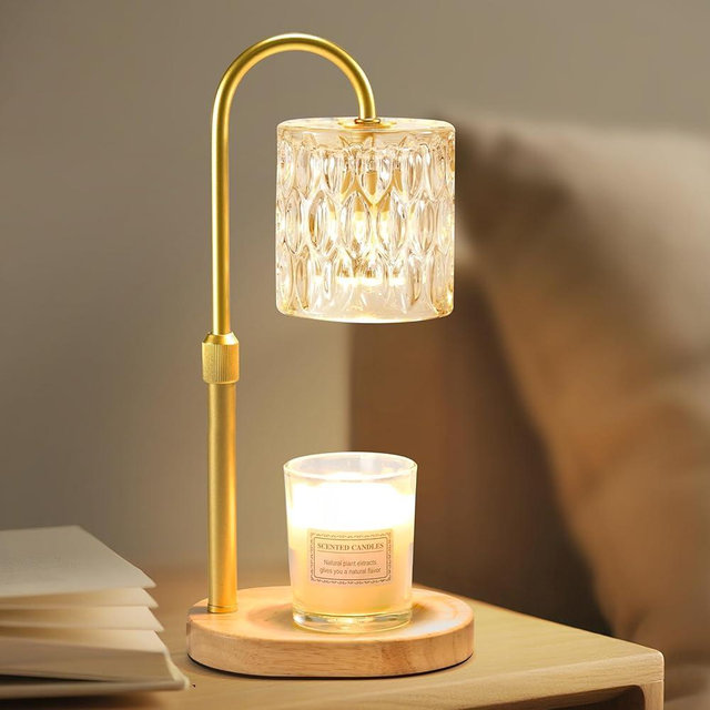 Dreamholder Electric Candle Warmer Lamp with Timer & Dimmer, Adjustable Height Wax Melt Warmer for Jar Candles, Wood Base Candle Melter, Floral Home Decor Gifts for Women, Mom, Natural Wood