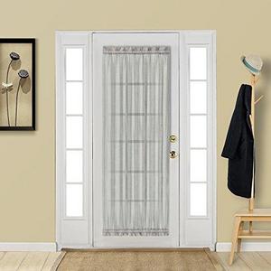 Glass Door Panel Window Curtain - Aquazolax Elegant Solid W25 x L40 Rod Pocket Sheer Curtain for French Door with Bonus Tieback - 1 Panel, Grey