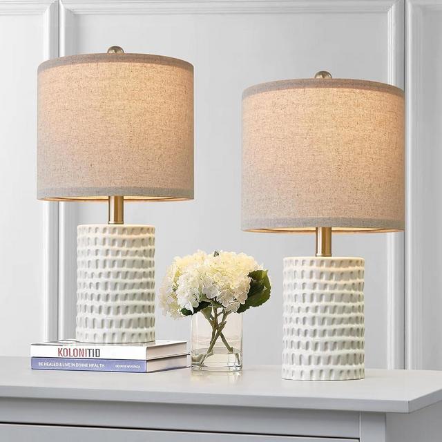 PORTRES 18.25" Modern Accent Ceramic Table Lamp Set of 2 for Bedroom White Desk Decor Bedside Lamps for Living Room Study Room Office Dorm Farmhouse Nightstand Lamp End Table Lamps