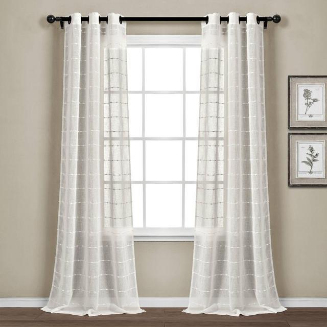 Set of 2 Farmhouse Textured Grommet Sheer Window Curtain Panels White - Lush Décor