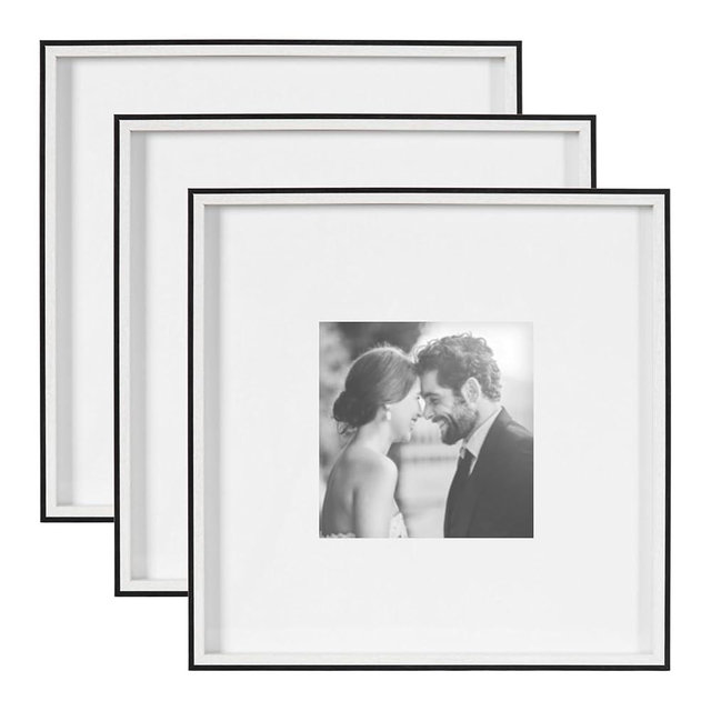 Kate and Laurel Gibson Modern Wall Picture Frame Set of 3, 16x16 matted to 8x8, White and Natural, Three-Piece Frame Set for Gallery Wall Frame Set in Living Room Wall Décor
