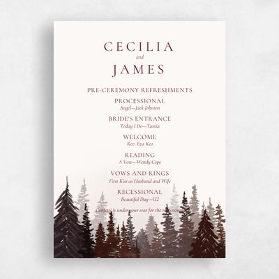 Burgundy, Red Wedding Program - Bridlewood