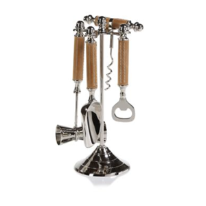 Polished Nickel & Leather Bar Tool Set