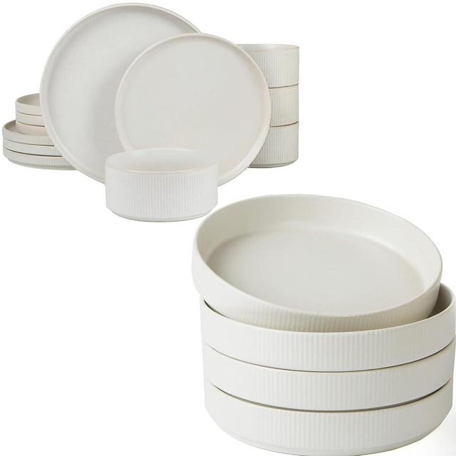 Famiware Star Dinnerware Set with Plates and Bowls, Service for 4 (16-Piece), Stoneware Kitchen Dishes Dinner Sets - Matte White (Full Glaze)