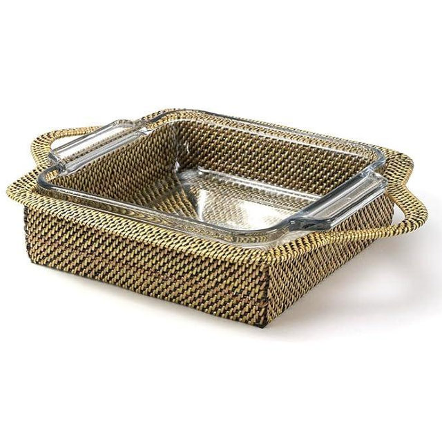 Calaisio Square Baker Basket with Anchor baking Dish 2QT Woven 8.5 Inch Square with Handles, with Oven Safe 2 Quart Insert