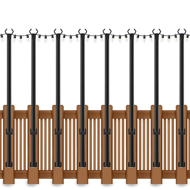 AHRLHR 8 Pack 5 Ft String Light Poles, String Light Poles for Outside with Fixing Clips,Metal Poles for Outdoor String Lights, Hanging Light Poles for Deck Fence Garden Backyard Wall Bistro