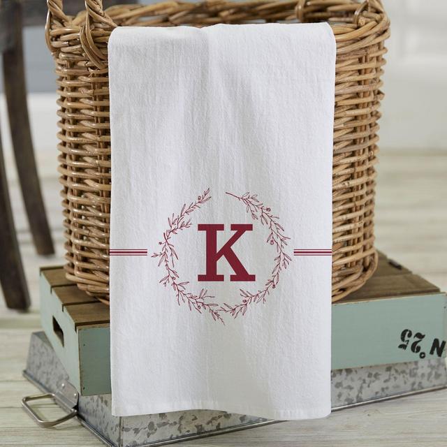 Bee & Willow™ Home Floral Initial Personalized Tea Towel in Red