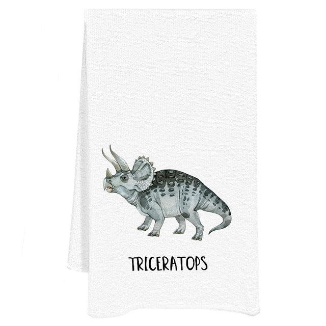 UTELKA Dinosaur Hand Towel for Boys Kids, Dinosaur Bathroom Decor Kitchen Towel, Triceratops Tea Dish Towels, Kids Hand Towels for Bathroom Dinosaurs Kitchen Accessories 16x24