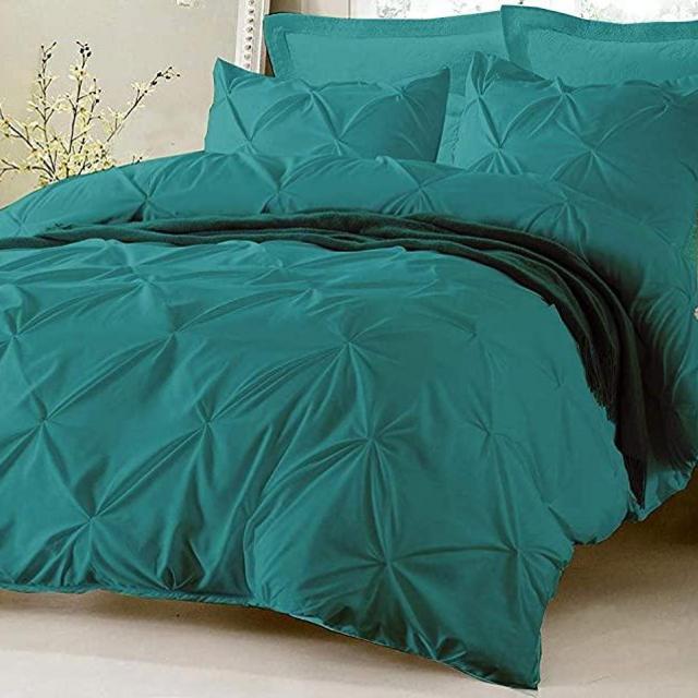 Kotton Culture 100% Egyptian Cotton Pinch Pleated Textured 5 Piece Duvet Cover Set 600 Thread Count with Zipper Closure & Corner Ties Plush Pintuck Bedding (Cal King/King, Tropical Teal)