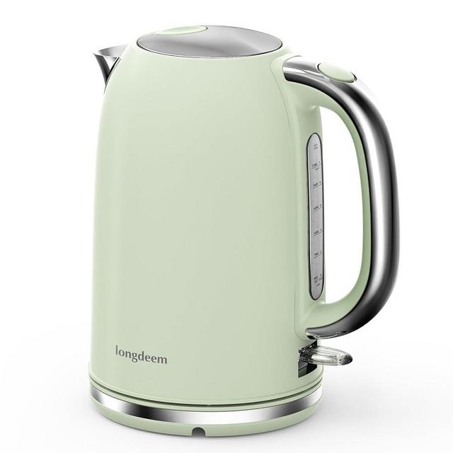 Electric Tea Kettle for Boiling Water, Wide-Open Lid Stainless Steel Water Boiler, 1500W/1.7L for Coffee/Tea Brewing, Auto Shut-Off & Boil-Dry Protection, Cordless Swivel Base & LED Indicator, Green