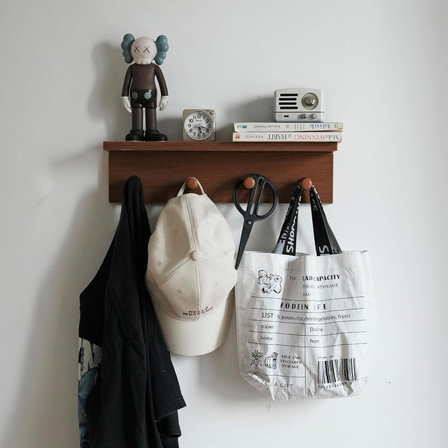 XAOHOME Entrance Coat Rack ，Coat Hooks, Wall-Mounted Wooden Hook Rack, Wall-Mounted Shelves are Very Suitable (Teak Colored Finish)