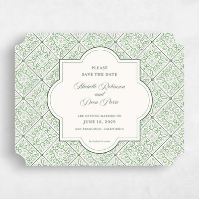 Green Ticket Wedding Save the Date - Como Landscape